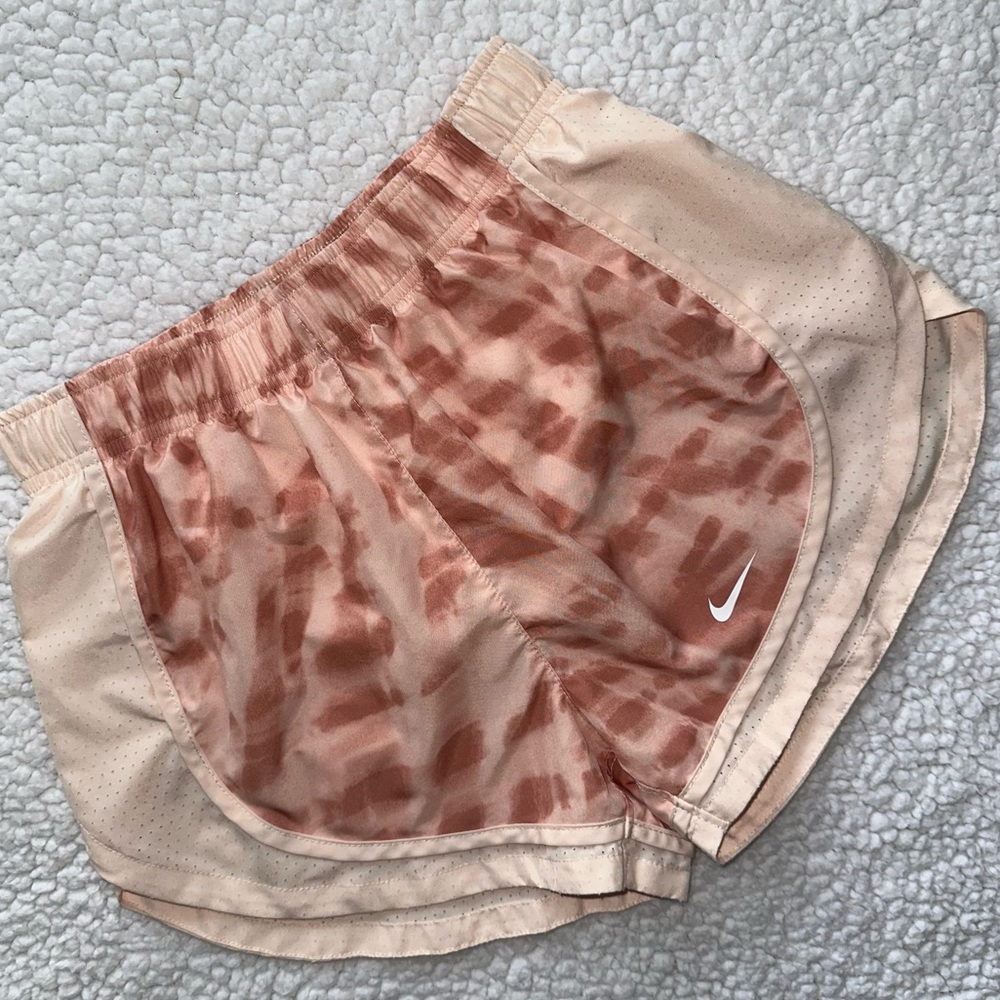 NIKE dri-fit XS tan nude rust inner drawcord pocket brief lined running shorts